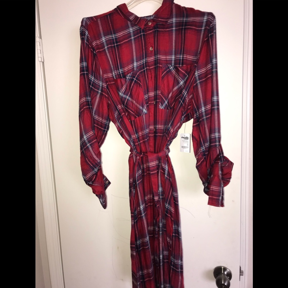 Charlotte Russe Plaid Button Dress with waist tie